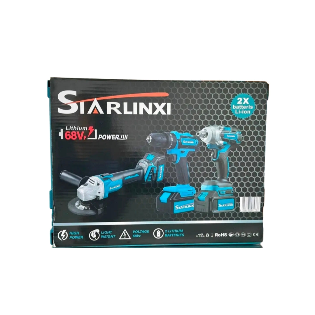 Kit Professionale 3 in 1, 88V Brushless, Smerigliatrice, Avvitatore, Avvitatore a Impulsi, 2 Batterie e Valigia