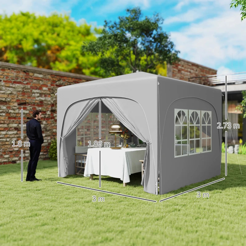 Outsunny Gazebo da Giardino 3x3m Pieghevole con Altezza Regolabile, Protezione UPF50+ e Borsa, Grigio Chiaro