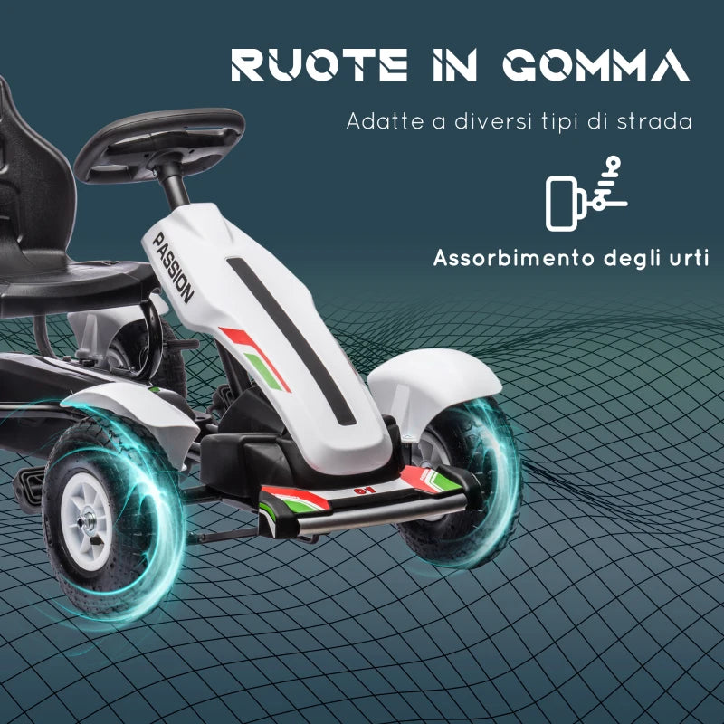HOMCOM Go Kart a Pedali per Bambini 5-12 Anni in Plastica e Metallo con Sedile Regolabile e Freno a Mano, 121x58x61 cm