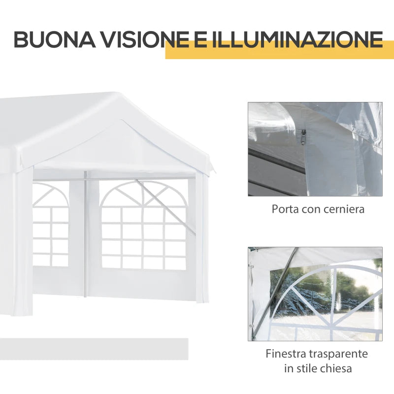 Outsunny Gazebo da Giardino 8x4m in Acciaio con Pareti Rimovibili e Finestre Trasparenti, Bianco