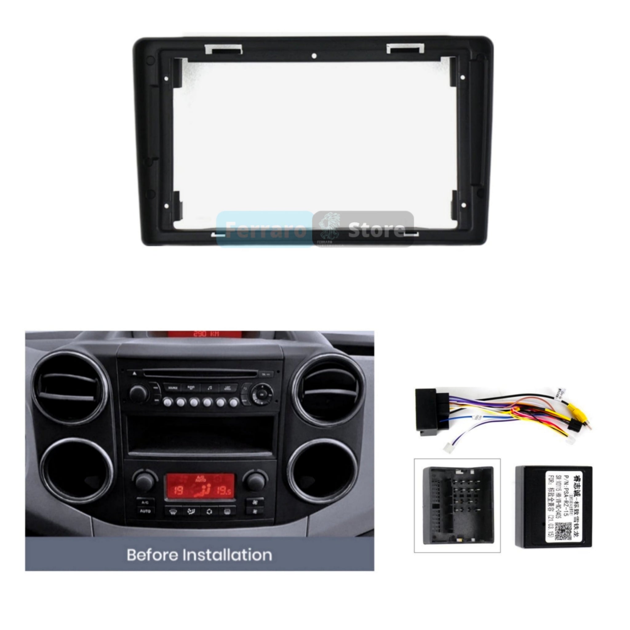 Kit Montaggio Autoradio 9"Pollici Citroen Berlingo B9 | Peugeot Partner | 2008-2019 | Mascherina | Cablaggio | per Autoradio Android