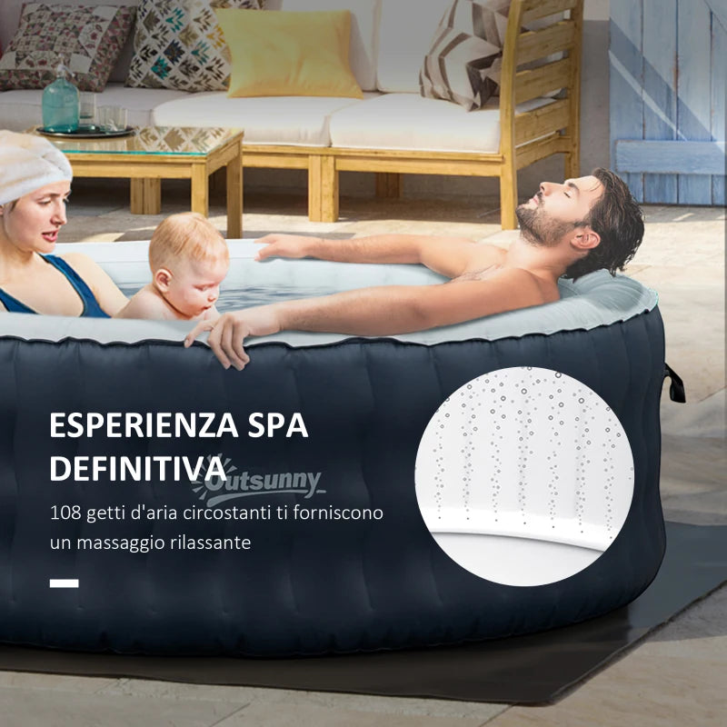 Outsunny Piscina Idromassaggio Gonfiabile e Riscaldante fino 42℃ con 108 Getti, per 4-6 Persone