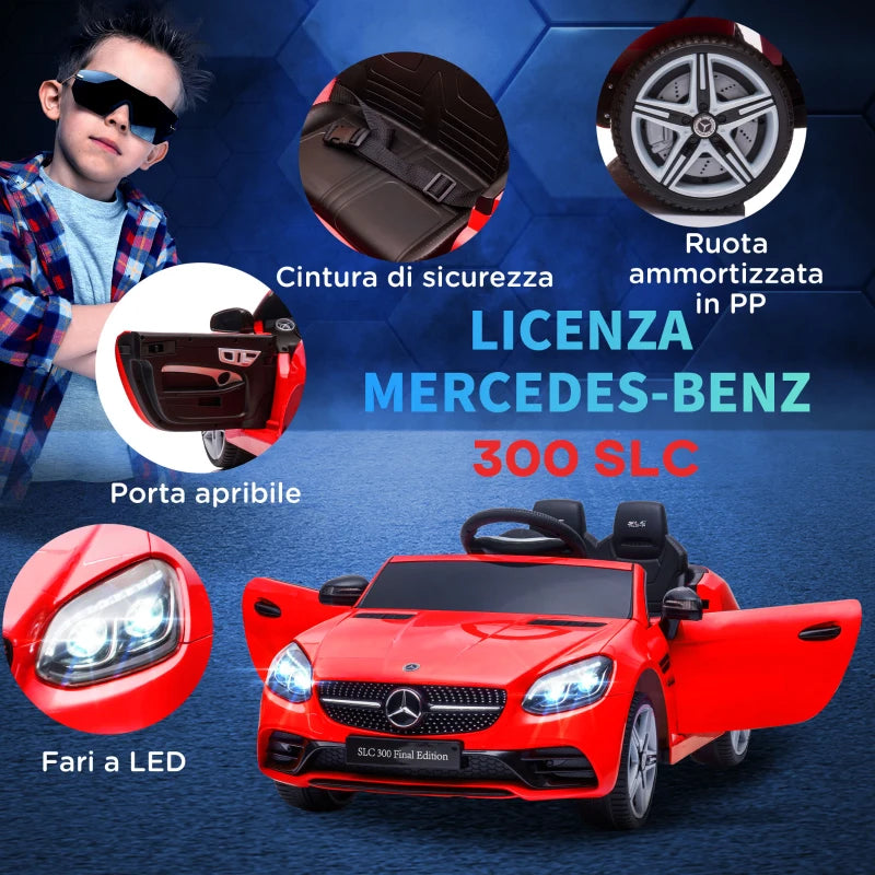 AIYAPLAY Macchina Elettrica per Bambini Licenza Mercedes SLC 300 con Telecomando, in PP e Metallo, 107x62.5x44 cm, Rosso