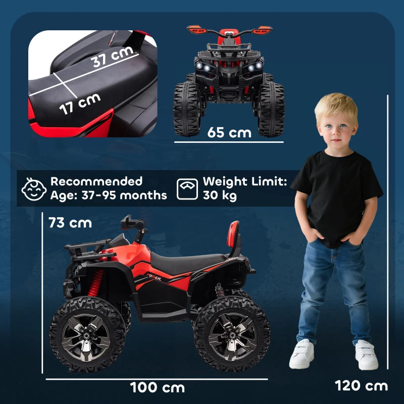 HOMCOM Quad per Bambini Elettrico 12V con Fari e Batteria Ricaricabile, Età 3-5 Anni, 100x65x73cm, Rosso
