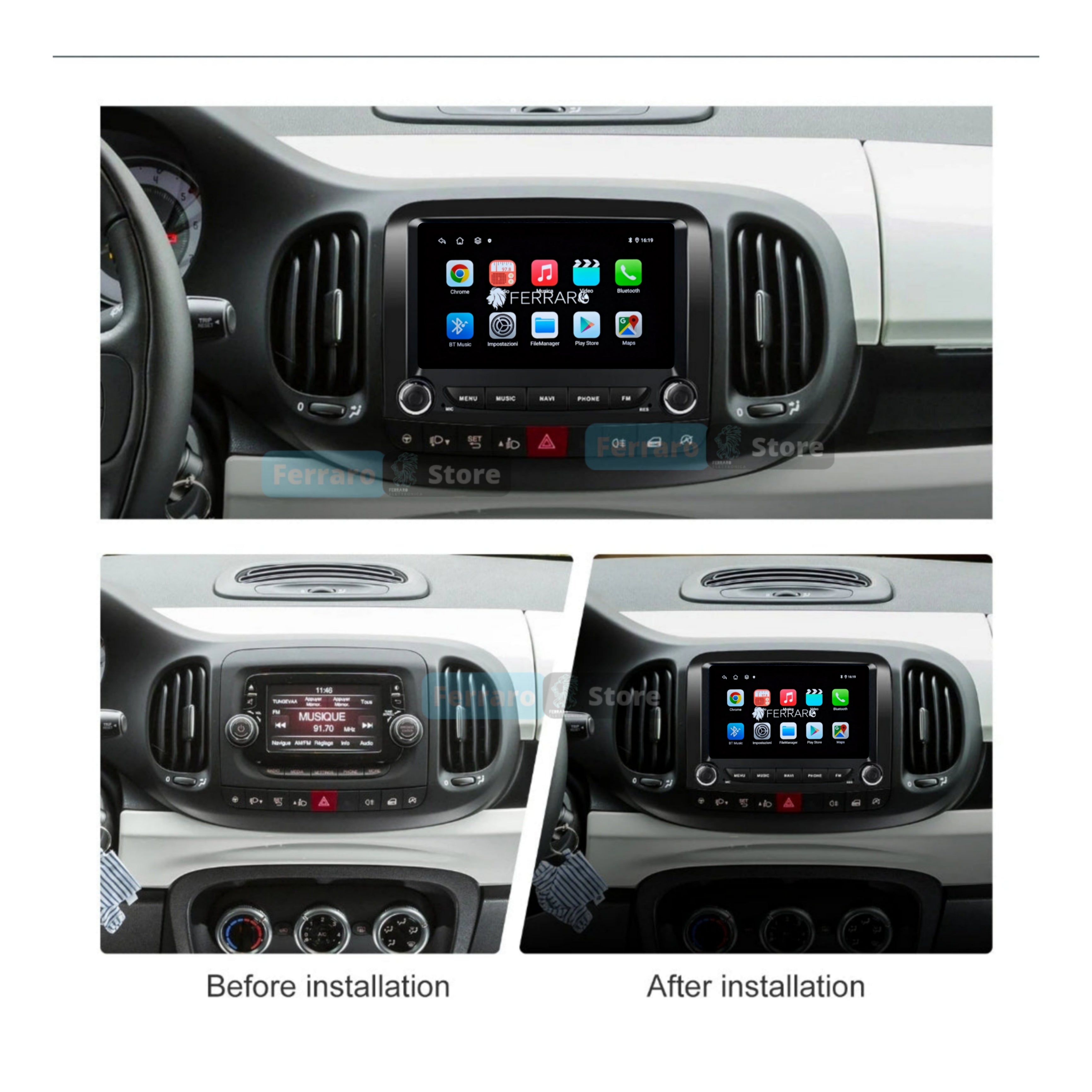 Autoradio per Fiat 500L 7" | <2015 | Android | Bluetooth | CarPlay | Android Auto | 2GB/4GB Ram