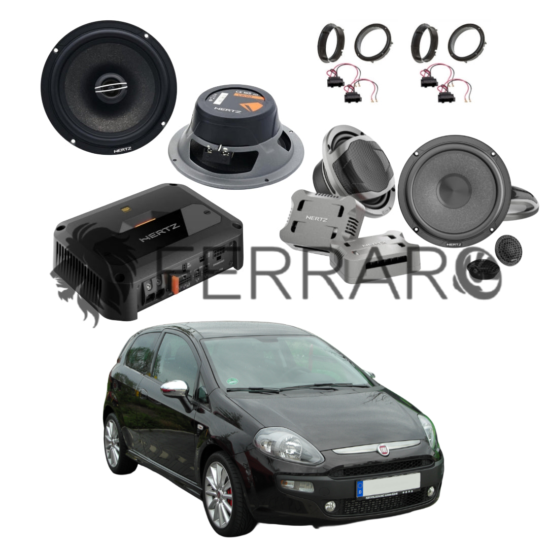 Hertz Sound Amplificatore CP 4.800 4 Canali 4x190w, CK 165, CX 165, Set Cavi, per Fiat Punto Evo
