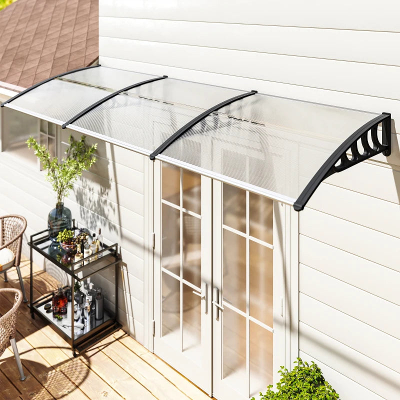 Outsunny Tettoia Moderna in Policarbonato, Alluminio e PP per Balconi, Finestre e Porte, 303x96x27 cm, Nera e Trasparente