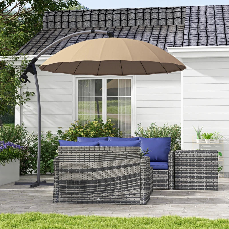Outsunny Ombrellone da Giardino Decentrato 2.7m Apertura a Manovella e 16 Stecche in Fibra di Vetro, Cachi