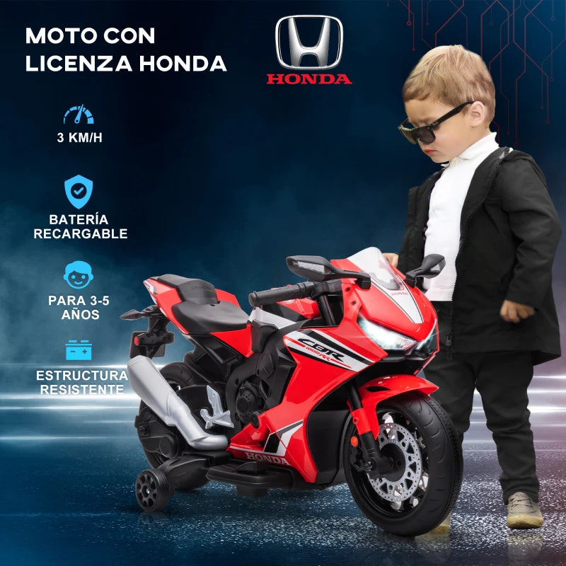 HOMCOM Moto Elettrica per Bambini con Licenza HONDA, Batteria 6V Ricaricabile, Velocità 3km/h, Rosso