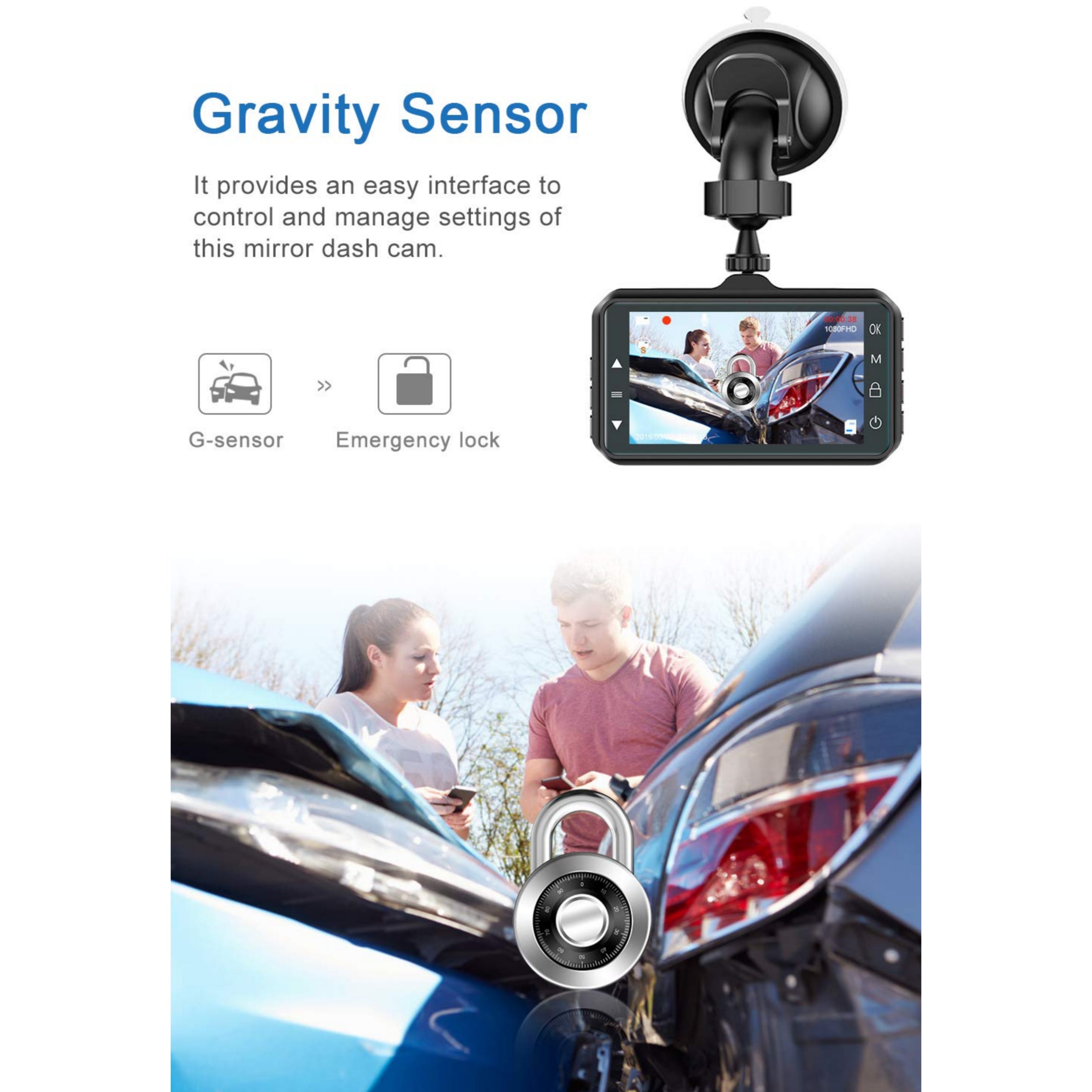 Dash-Cam 3", Telecamera per Auto, 1080p, Angolo Ripresa da 170°, Micro SD