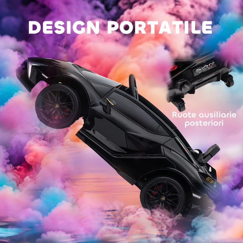 HOMCOM Macchina Elettrica per Bambini 3-5 Anni Lamborghini 12V con Telecomando e Velocità 3-5km/h, Nero