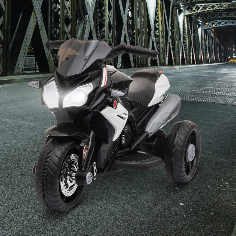 HOMCOM Moto Elettrica per Bambini 3-5 Anni Max. 25kg con Luci, Musica, Batteria 6V e Velocità 3km/h, 86cmx42cmx52cm Nera