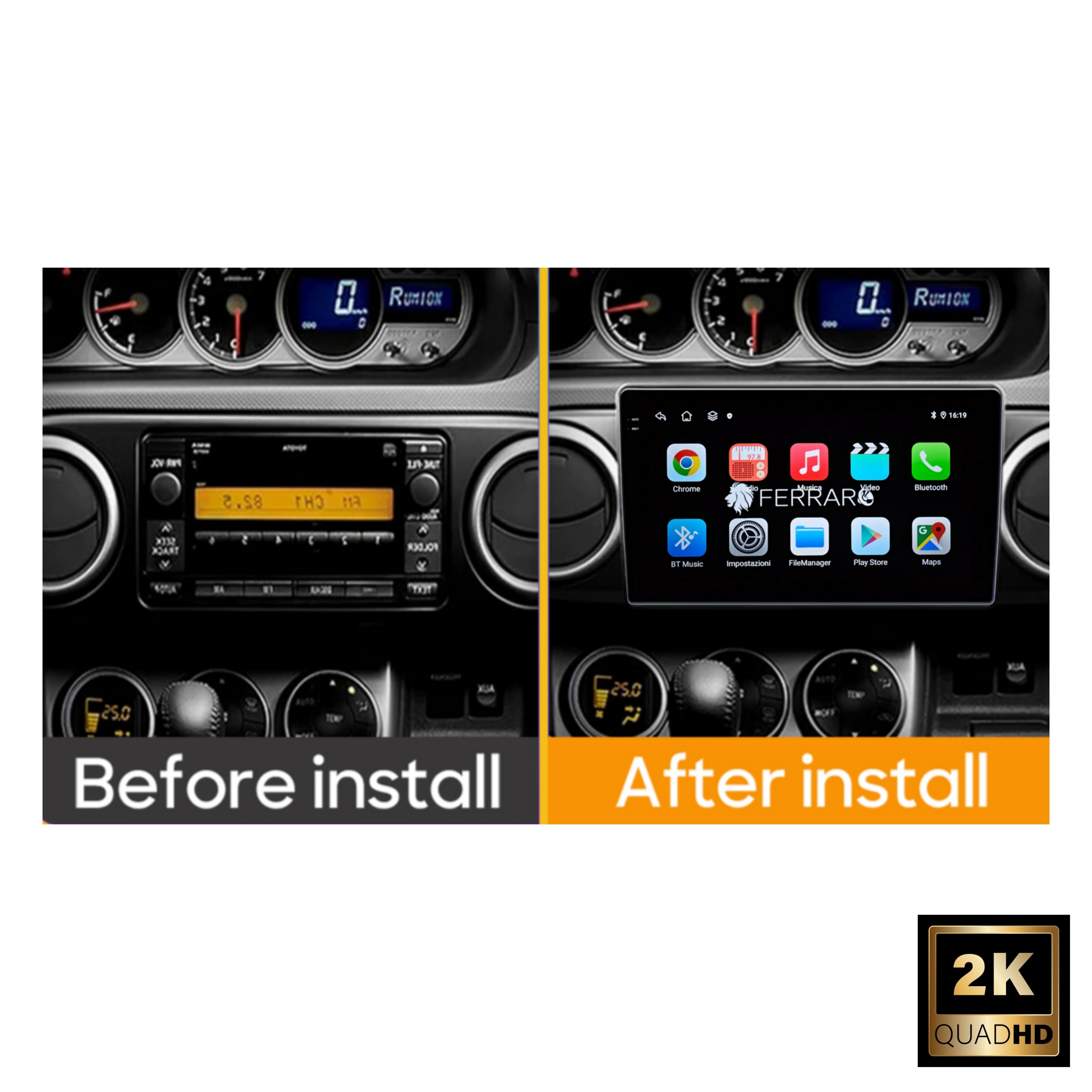 Autoradio per Toyota Corolla Rumion | Rukus | Scion E150 9" 2K | 2007-2015 | Android | Bluetooth | CarPlay | Android Auto | 12/256GB Ram