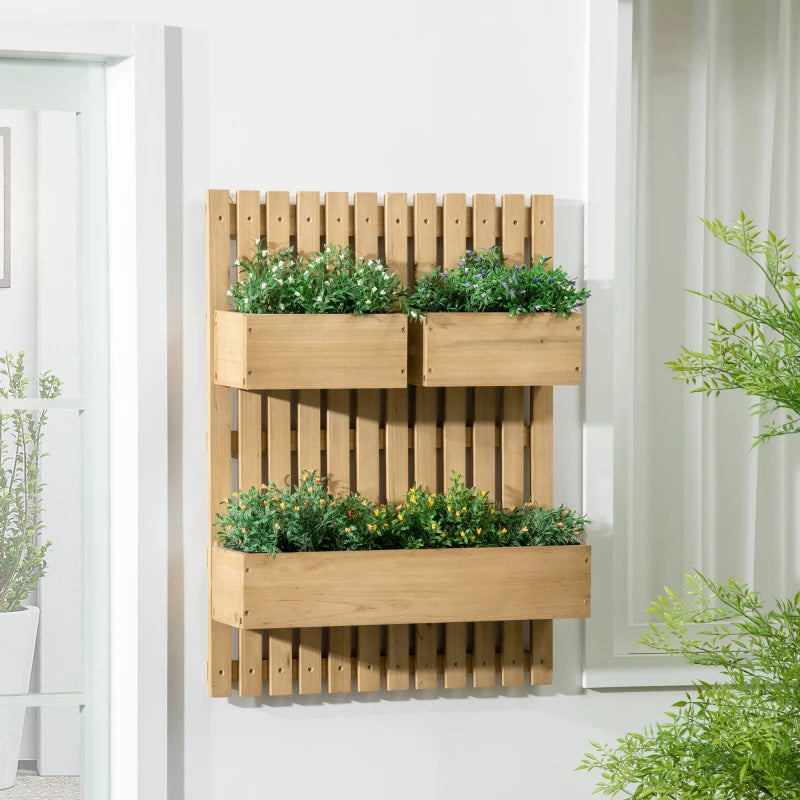 Outsunny Fioriera da Esterno Verticale in Legno con 3 Vasi Rimovibili, 60x16x80cm