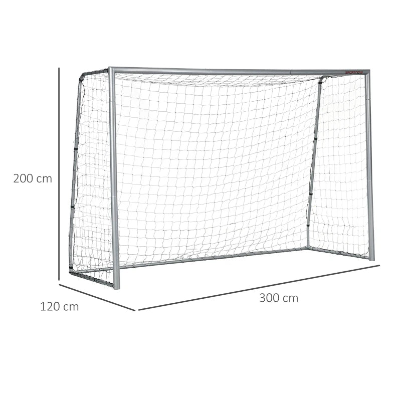 SPORTNOW Porta da Calcio Grigia 300x120x200 cm con Viti e Picchetti inclusi, in PE e Metallo