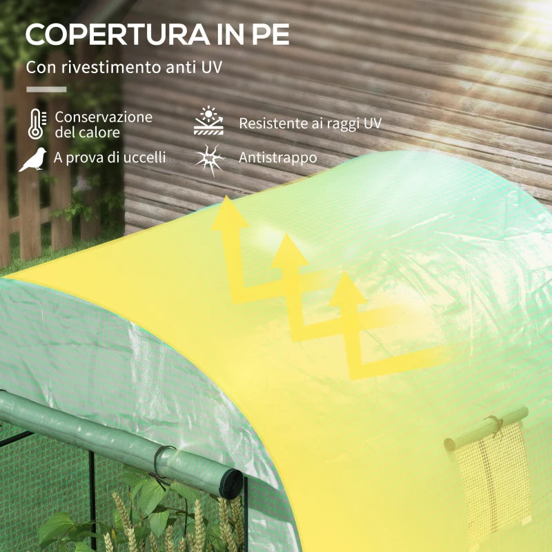 Outsunny Serra a Tunnel per Orto 1.8x1.8x2 m in Acciaio e PE Anti UV con Porte Avvolgibili e Finestre, Verde