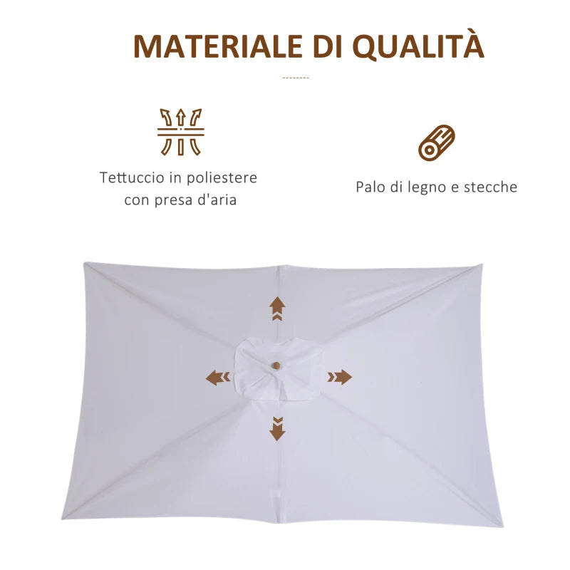 Outsunny Ombrellone m da Giardino 2x3 in Legno Laccato con Copertura Rimovibile, Bianco