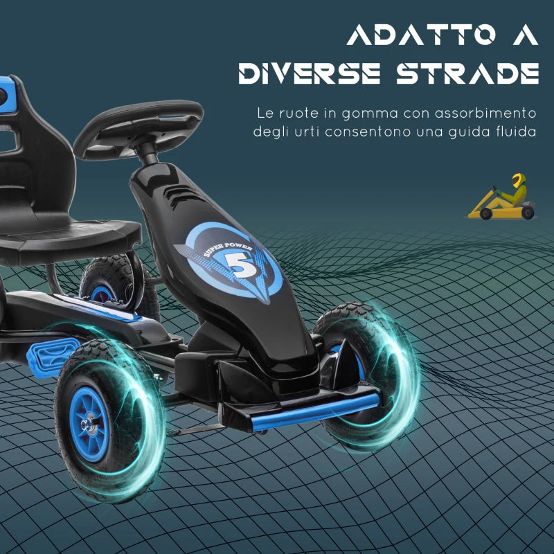 HOMCOM Go Kart a Pedali per Bambini da 5-12 Anni con Sedile Regolabile e Ruote in Gonfiabili, Blu