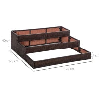 Outsunny Orto Rialzato a 3 Livelli in Rattan Sintetico senza Fondo per Piante e Verdure, 120x120x40cm, Grigio