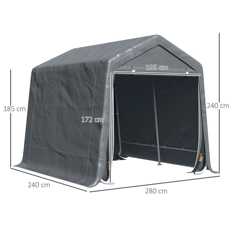 Outsunny Tendone Garage per Auto, Moto e Attrezzi in Metallo e Tessuto PE, 280x240x240cm, Grigio