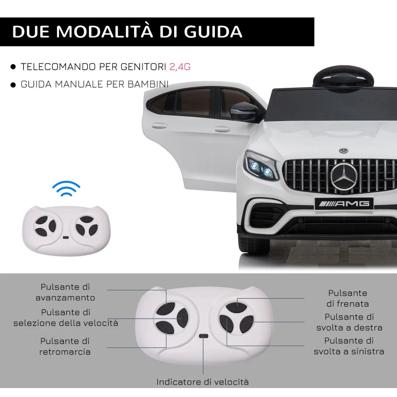 HOMCOM Macchina Elettrica per Bambini 3-5 Anni Mercedes con Cintura di Sicurezza e Telecomando, Bianco
