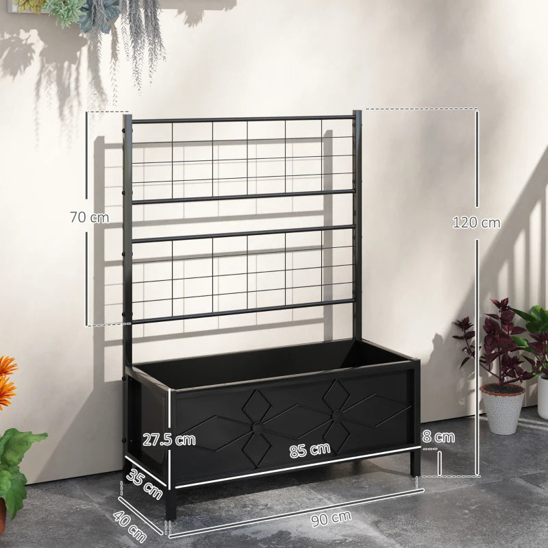 Outsunny Letto per Orto Rialzato con Traliccio per Piante Rampicanti in Acciaio Zincato, 90x40x120 cm, Nero