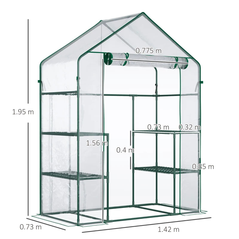 Outsunny Serra da Giardino in PE Impermeabile e Anti UV con Accessori Montaggio, 142x73x195 cm, Verde