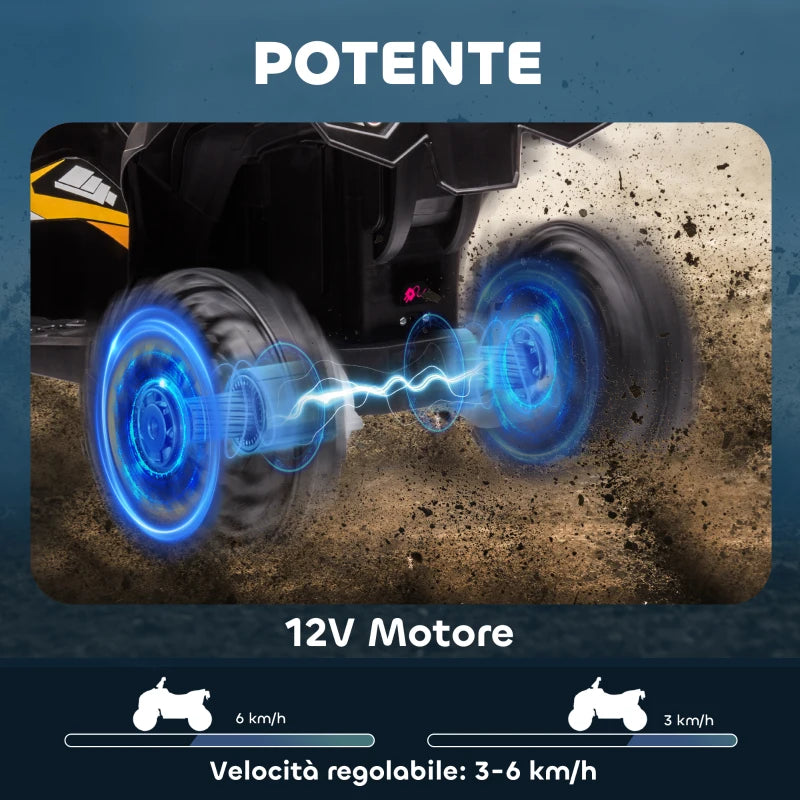 HOMCOM Quad Elettrico per Bambini 12V, 2 Velocità, Ruote Larghe con Clacson e Fari LED, Età 3-5 Anni, Giallo