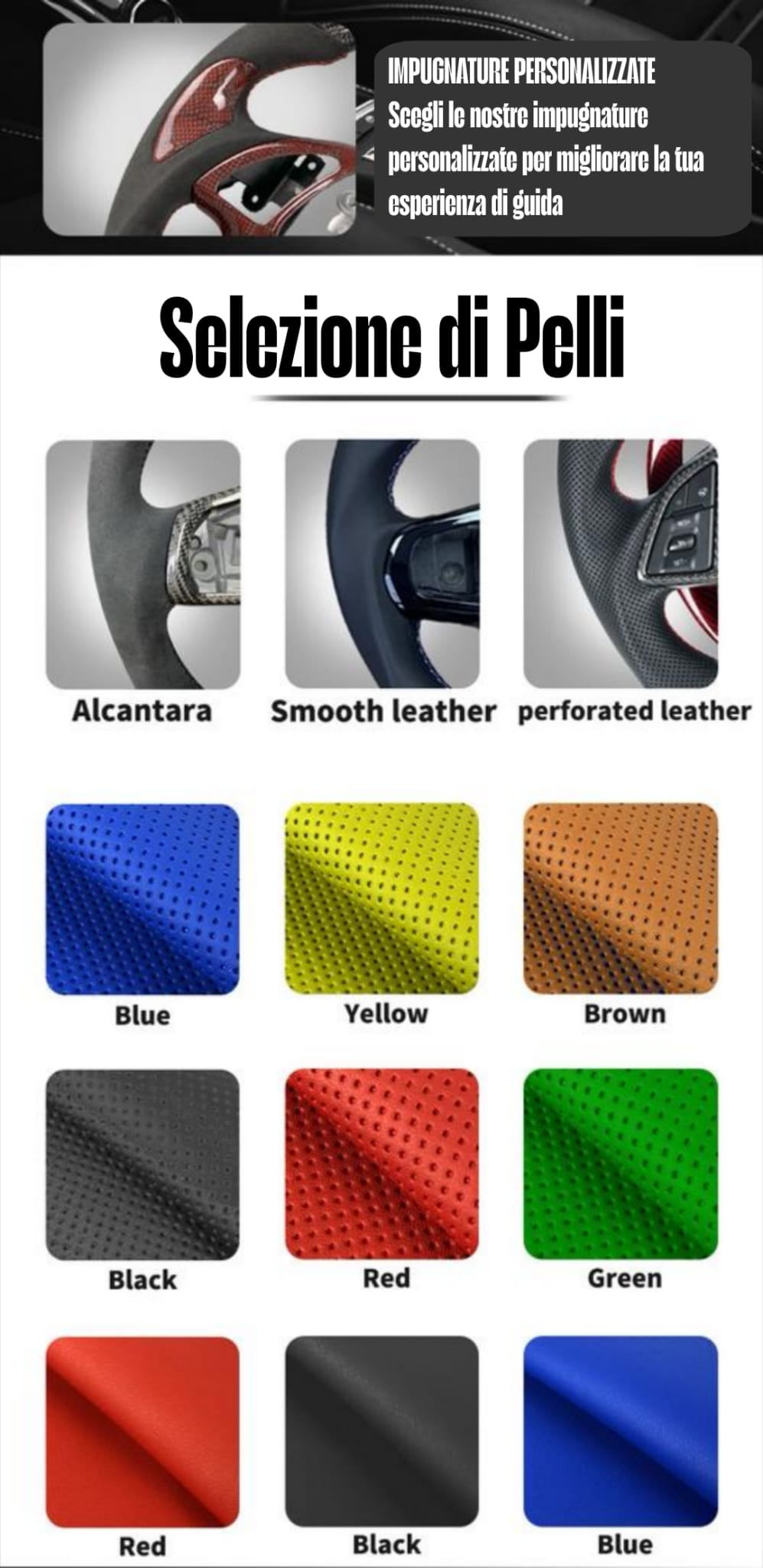 Volante Sportivo per Jeep Wrangler JK, JL, Carbonio, Customizzato in Pelle