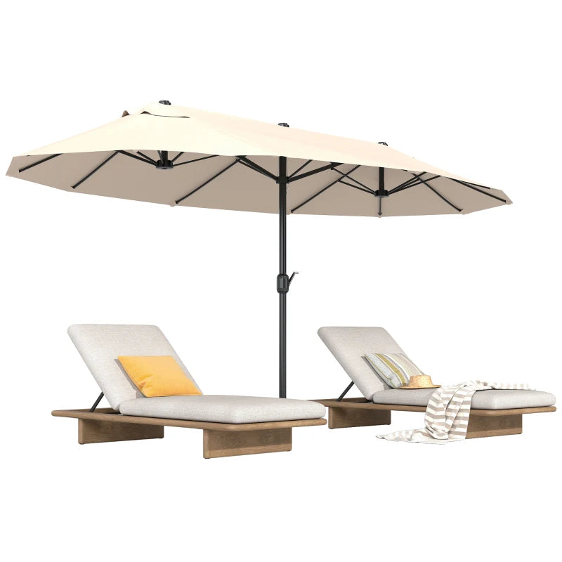 Outsunny Ombrellone Doppio da Giardino 4.6x2.7 m a 12 Stecche con Prese d'Aria e Manovella, Ombrellone per Esterni in Acciaio e Poliestere, Anti UV, Beige