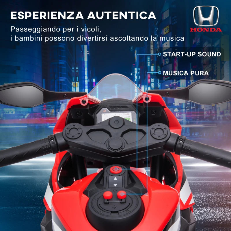 HOMCOM Moto Elettrica per Bambini con Licenza HONDA, Batteria 6V Ricaricabile, Velocità 3km/h, Rosso