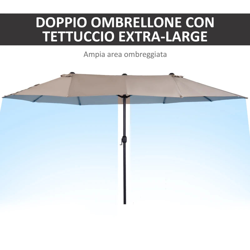 Outsunny Ombrellone da Giardino Doppio con Apertura a Manovella, in Acciaio e Poliestere, 460x270x240 cm