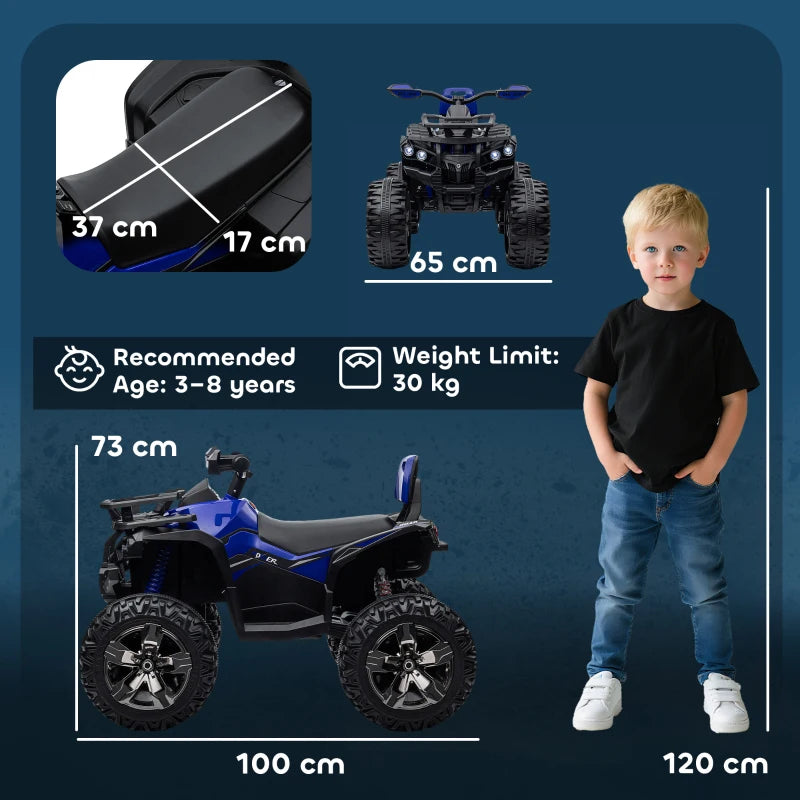 HOMCOM Quad Elettrico per Bambini 3-5 Anni a 12V con Fari e Pedale, in PP e Metallo 100x65x73 cm, Blu