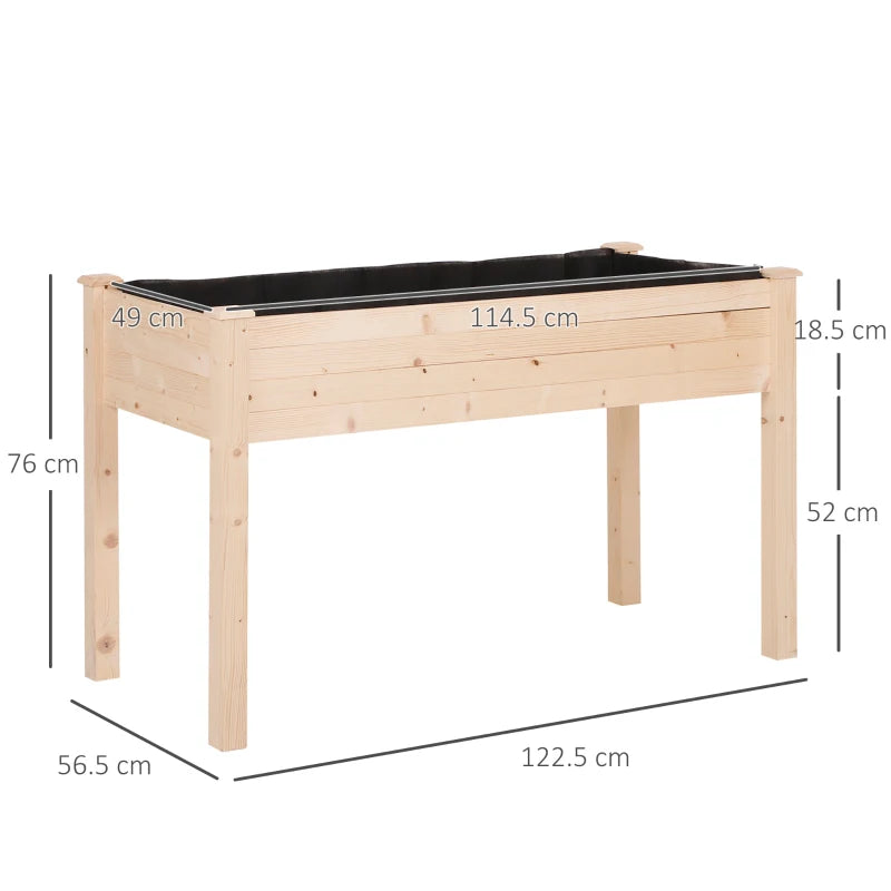 Outsunny Letto per Orto Rialzato, Orto Urbano Pensile Tavolo Porta Piante con Fodera in Tessuto per Giardino, 122.5x56.5x76cm, Legno