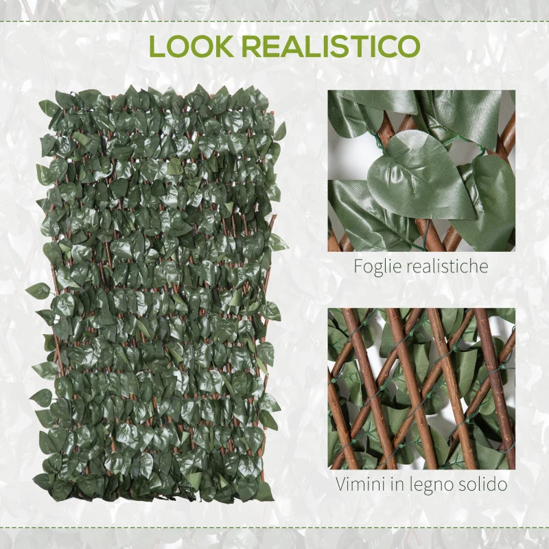 Outsunny Finta Siepe 8 Pezzi Parete Verde Estensibile per Esterni, in Legno e Poliestere, 200x100cm