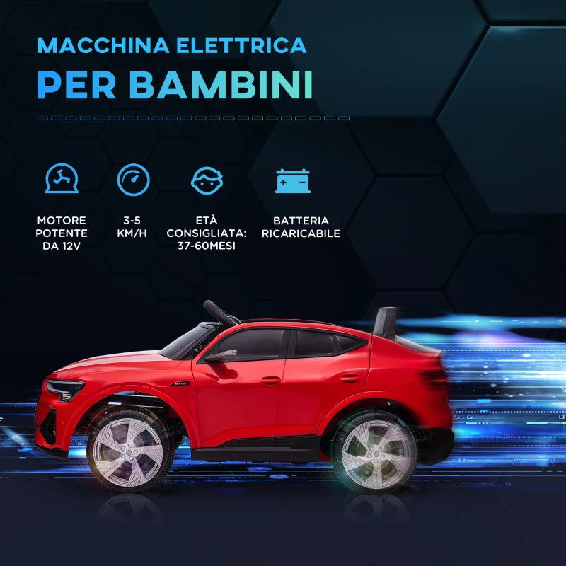 HOMCOM Macchina Elettrica per Bambini 12V con Telecomando, Velocità 3-8km/h, Luci e Musica, Età 3-5 Anni, Rosso