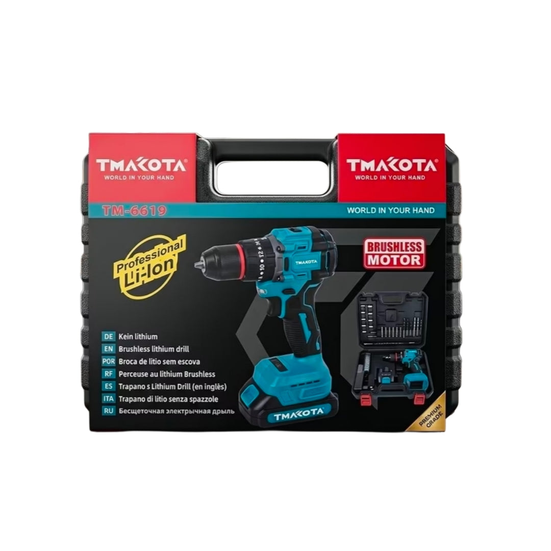 Trapano Avvitatore Brushless 48V, 2 Batterie 2.0Ah Li-Ion e Valigetta 24 Accessori