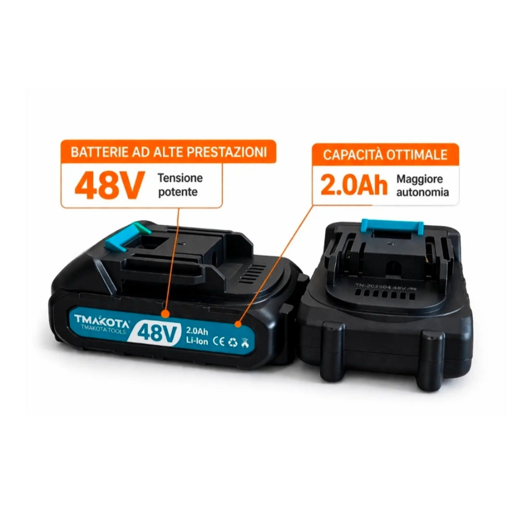 Trapano Avvitatore Brushless 48V, 2 Batterie 2.0Ah Li-Ion e Valigetta 24 Accessori