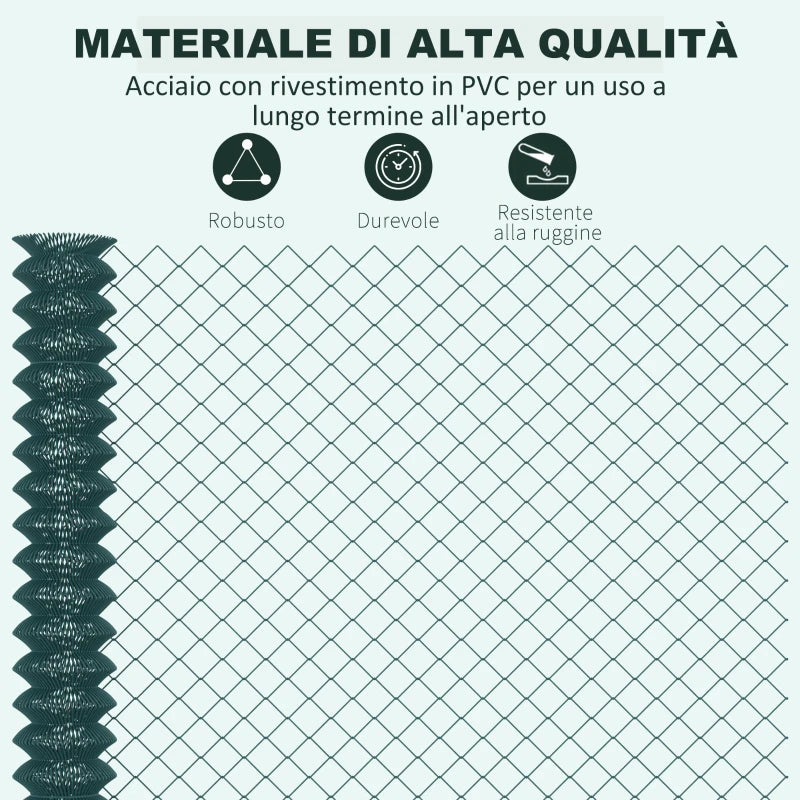 Outsunny Rete di Recinzione in Acciaio e PVC per Spazi Esterni, Rotolo da 25m e Altezza 1.7m, Verde