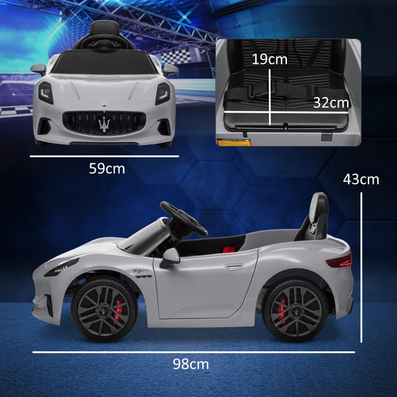 AIYAPLAY Macchina per Bambini 12V Maserati Gran Turismo Folgore con Telecomando, Età 3-5 Anni, Grigio