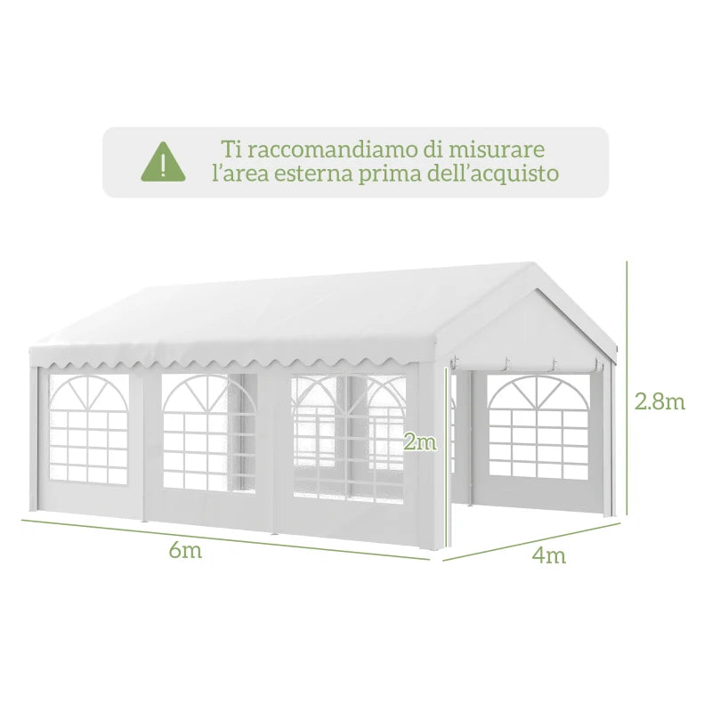 Outsunny Tendone per Feste 6x4m con Pareti Rimovibili, Porte e 6 Finestre, Bianco