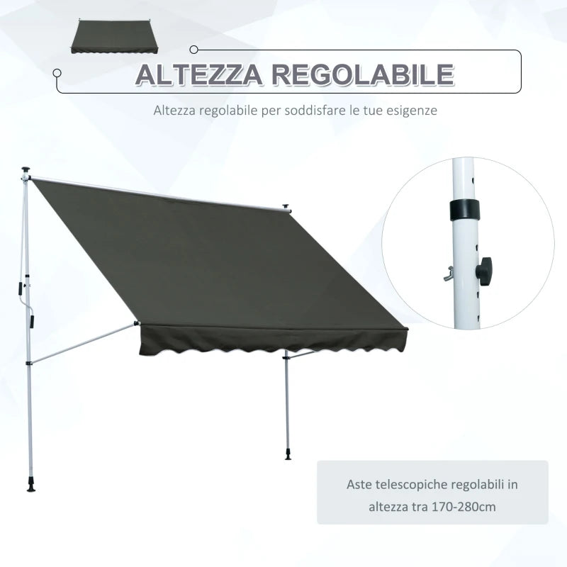 Outsunny Tenda da Sole 3x1.5 m a Bracci con Manovella, Struttura Telescopica in Metallo e Parasole in Poliestere