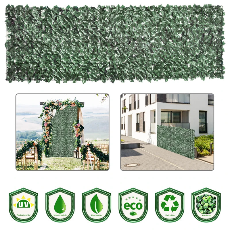Outsunny Rotolo di Siepe Artificiale per Balcone e Giardino in PE Anti-UV, Siepe Finta con Foglie Verde Scuro 300x100cm