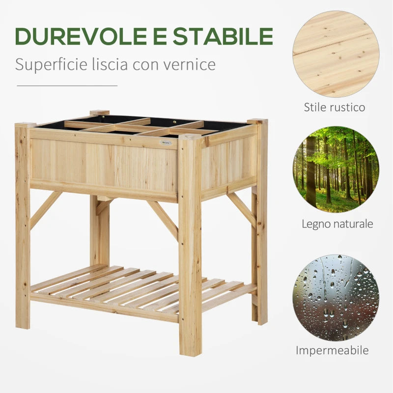 Outsunny Letto per Orto Rialzato con 6 Scomparti in Legno di Abete, 78.5x58x81cm