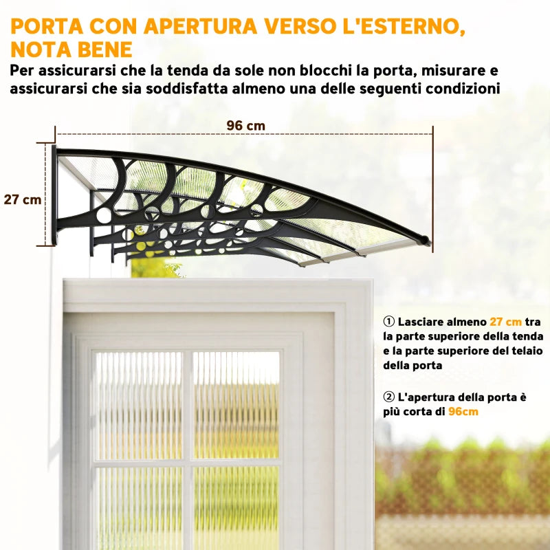 Outsunny Tettoia Moderna in Policarbonato, Alluminio e PP per Balconi, Finestre e Porte, 303x96x27 cm, Nera e Trasparente