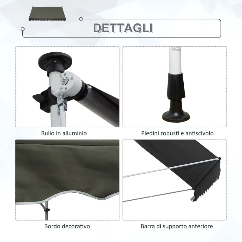 Outsunny Tenda da Sole 3x1.5 m a Bracci con Manovella, Struttura Telescopica in Metallo e Parasole in Poliestere