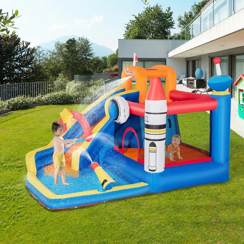 Outsunny Gioco Gonfiabile per Bambini 3-8 Anni a tema Spazio con Borsa, 11 Paletti e Toppe Inclusi, 340x270x227 cm