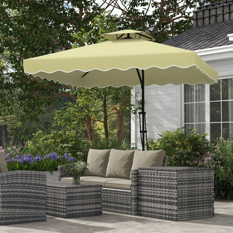 Outsunny Ombrellone Decentrato 2.5x2.5 m con Base a Croce e Apertura a Manovella, in Metallo e Poliestere Beige