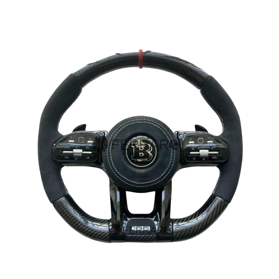 Volante per Mercedes, Carbonio Diagonale, Etichetta Rossa, Linea Bianca, Brabus