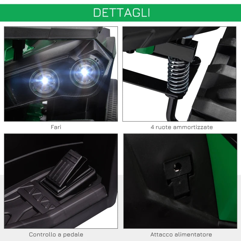 HOMCOM Quad per Bambini Elettrico 12V con Fari e Batteria Ricaricabile, Età 3-5 Anni, 100x65x73cm, Verde